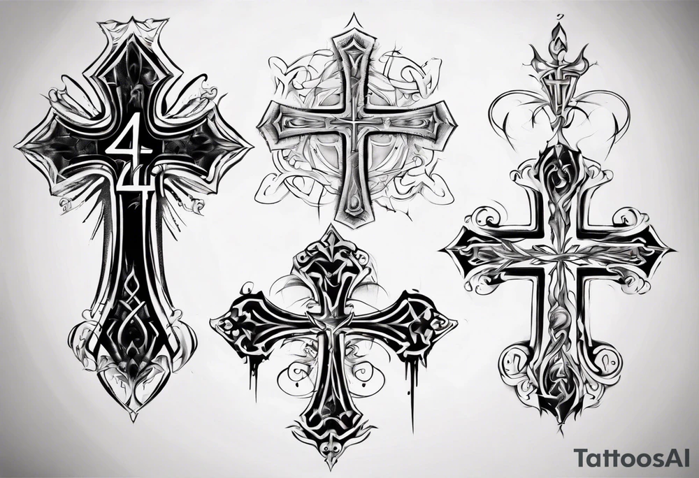 Cross with the number 4 tattoo idea
