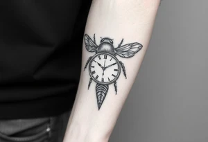 Imaginez le Colisé  en arrière-plan  une abeille    et une horloge montrant 6h40 tattoo idea