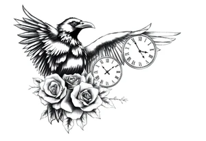 raven,roses,clock. tattoo idea