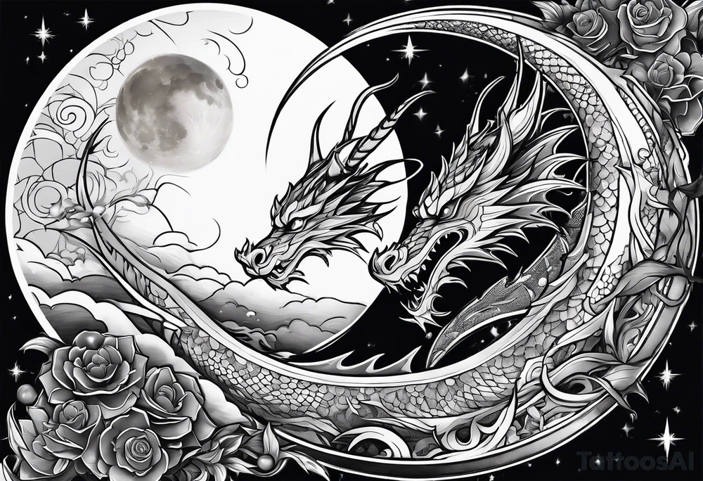 Moon and a dragon tattoo idea
