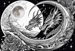 Moon and a dragon tattoo idea