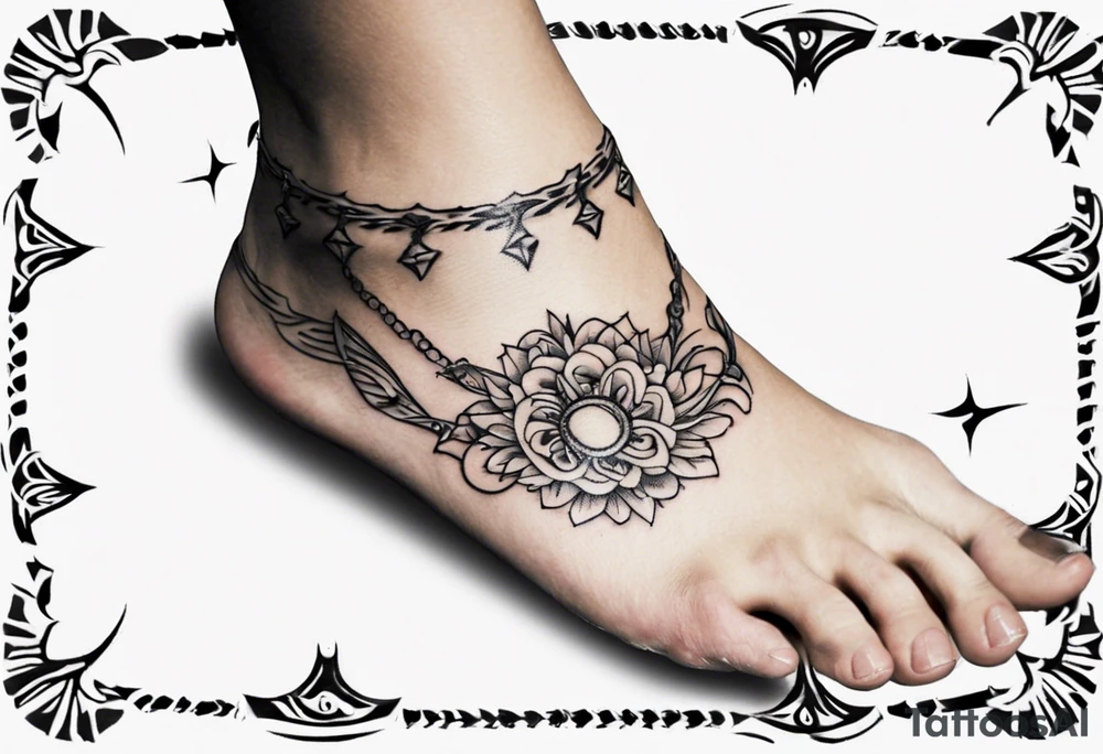 Ankle bracelet tattoo with feminine style and larger in the centre. Show on ankle tattoo idea