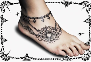 Ankle bracelet tattoo with feminine style and larger in the centre. Show on ankle tattoo idea