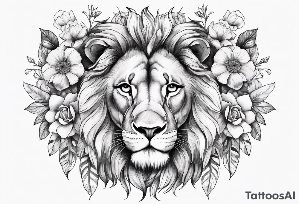 Lion with flowers tattoo idea