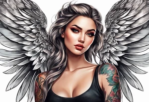 Beautiful woman angle with large wings tattoo idea