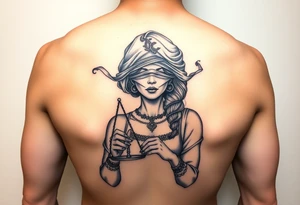 Fortuna's card as a beautiful woman with eyes covered with material, holds a scale in her hands tattoo idea