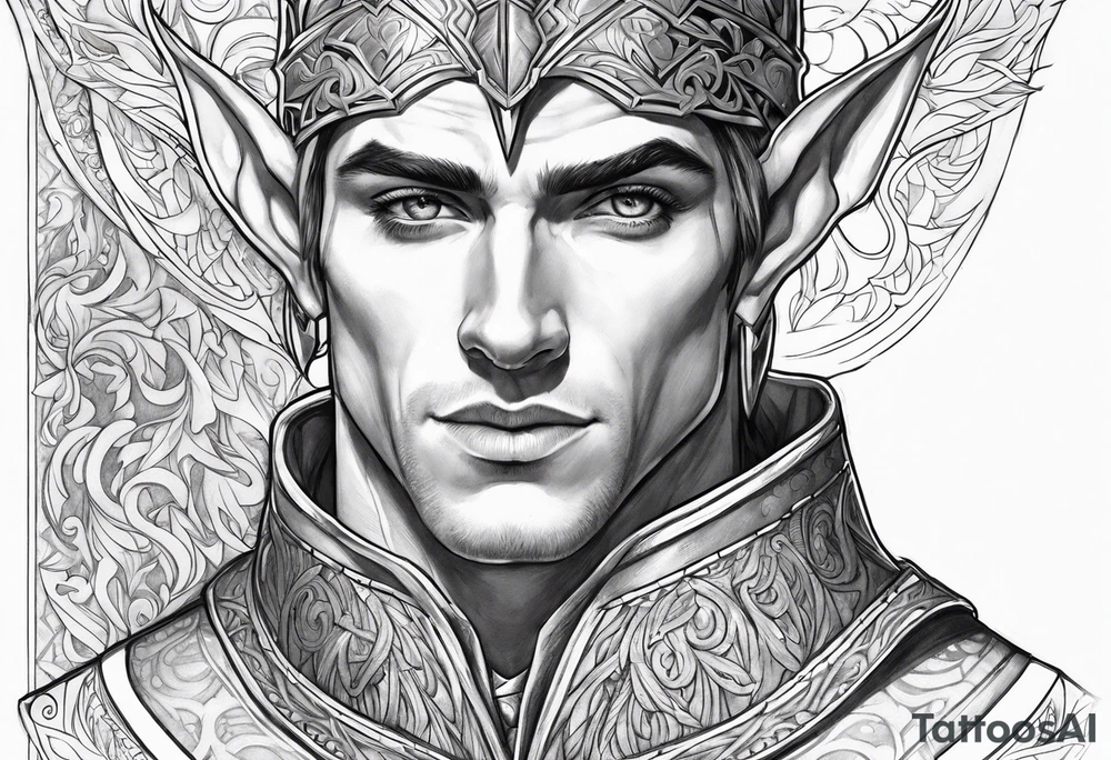 human-elf, male, paladin, full body tattoo idea