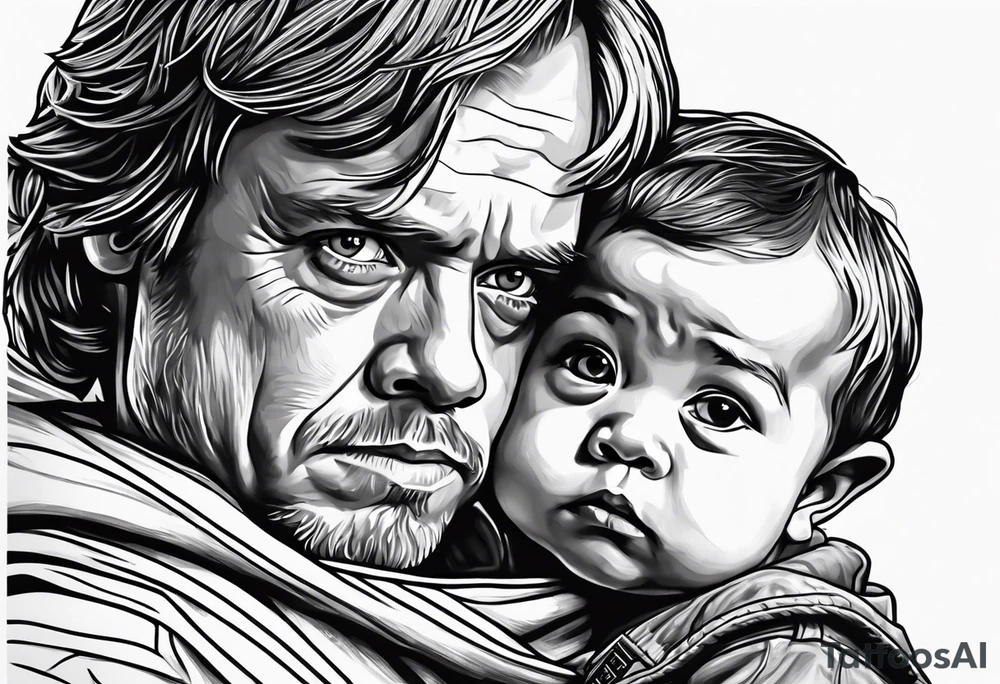 Luke Skywalker with baby grogu tattoo idea