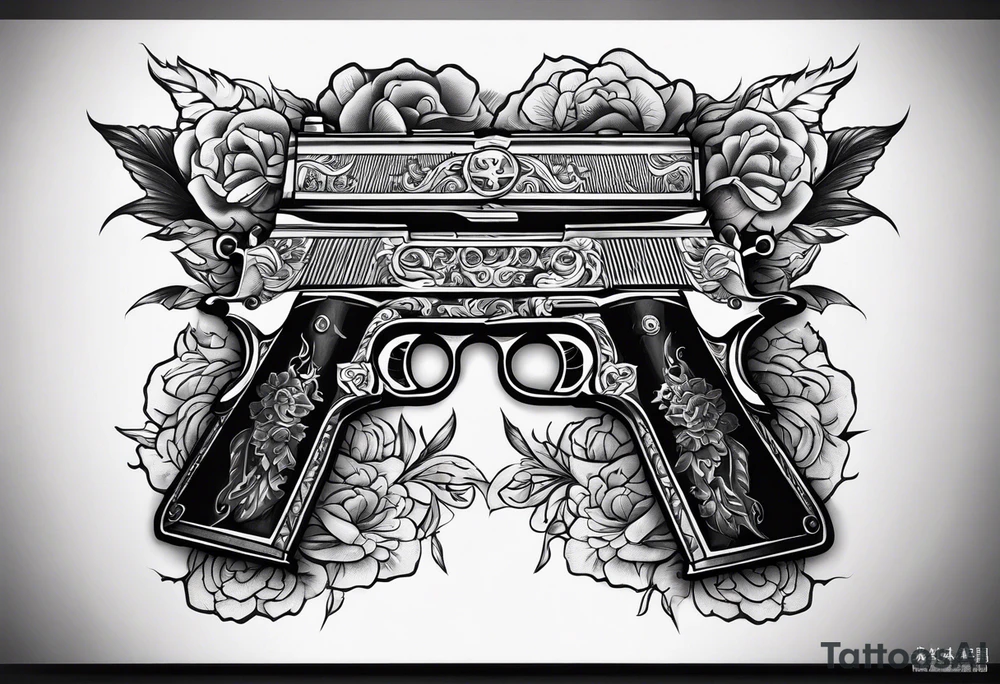 A murder scene of two guns man over the victims black siloets only tattoo idea