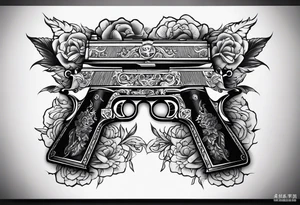 A murder scene of two guns man over the victims black siloets only tattoo idea