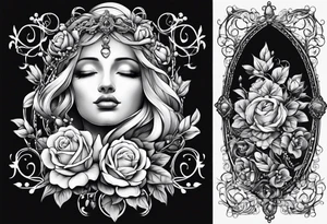 regular rosary with floral vines wrapped around it tattoo idea