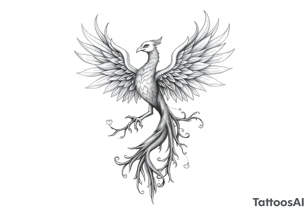 Powerful Phoenix rising tree of life tattoo idea
