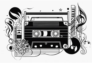 geometric tattoo with music notes, a cassette tape, and
instruments tattoo idea