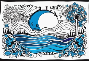 Image of an Oasis, incorporating lyrics, I’m free to be whatever I, whatever I choose and I’ll sing the blues if I want. A symbol of love and happiness with musical theme tattoo idea