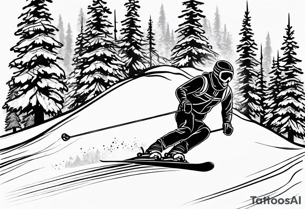 simple drawing of a
tattoo of a snow skier skiing through trees showing ski trail tattoo idea