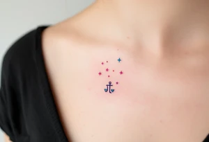 A tiny pink Libra symbol floats above a gradient Libra stars constellation fading from teal to violet. tattoo idea