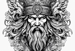 The enraged god Zeus the Thunderer with lightning bolts in a furious tattoo idea