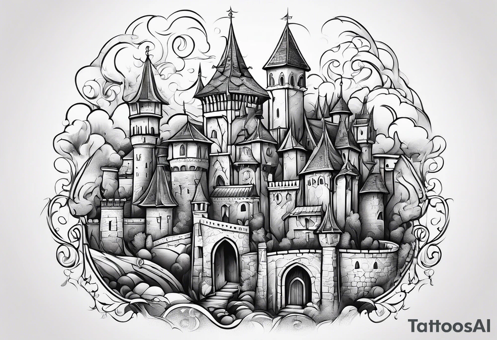 medieval tribal city vignette tattoo idea