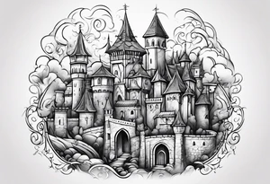 medieval tribal city vignette tattoo idea