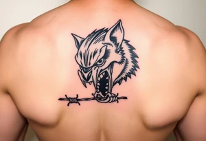 tasmanian devil biting into barbed wire tattoo idea