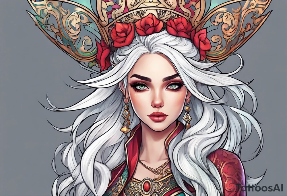 elf princess with white hair tattoo idea