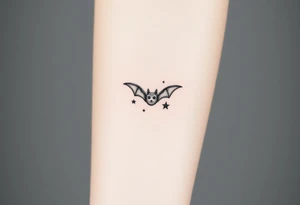 Small bat flying in front of stars tattoo idea
