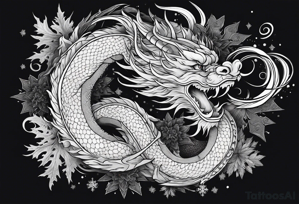 japanese dragon, celestial, cross, snowflake, tattoo idea
