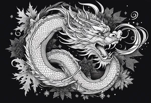 japanese dragon, celestial, cross, snowflake, tattoo idea