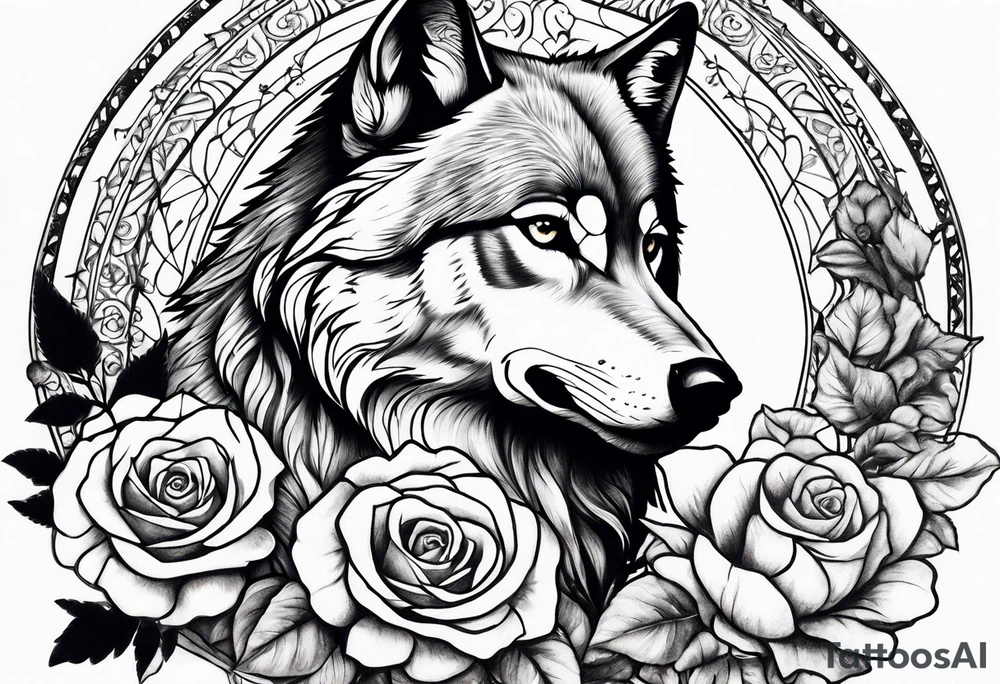 Wolf and rose and butterfly tattoo idea