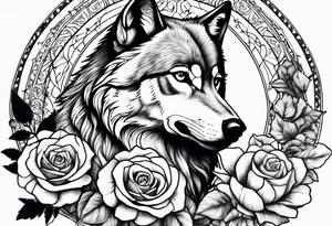 Wolf and rose and butterfly tattoo idea
