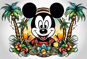 mickey mouse palm tree sleeve tattoo tattoo idea