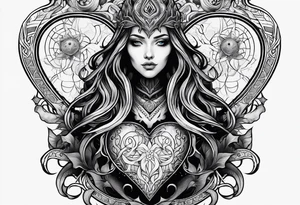 Long tattoo for arm. Lovecraftian creature, protecting a heart. Ctulhu. tattoo idea