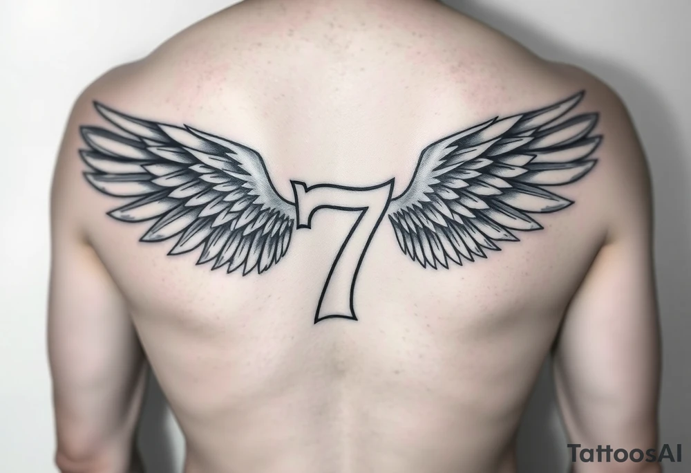 Angle wings with the number seven and a yankee jersey for forearm tattoo idea