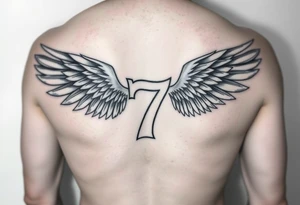 Angle wings with the number seven and a yankee jersey for forearm tattoo idea
