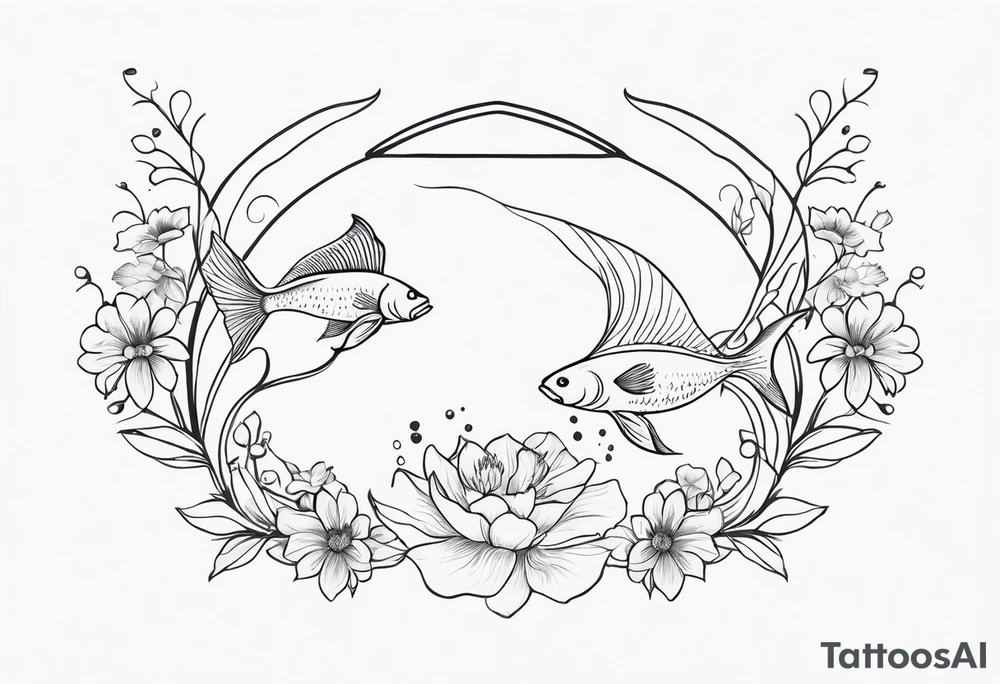 Pisces fish with Taurus birth flower in the middle tattoo idea