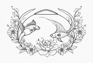 Pisces fish with Taurus birth flower in the middle tattoo idea