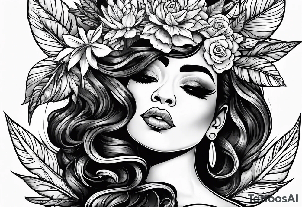Black Goddess of marijuana tattoo idea
