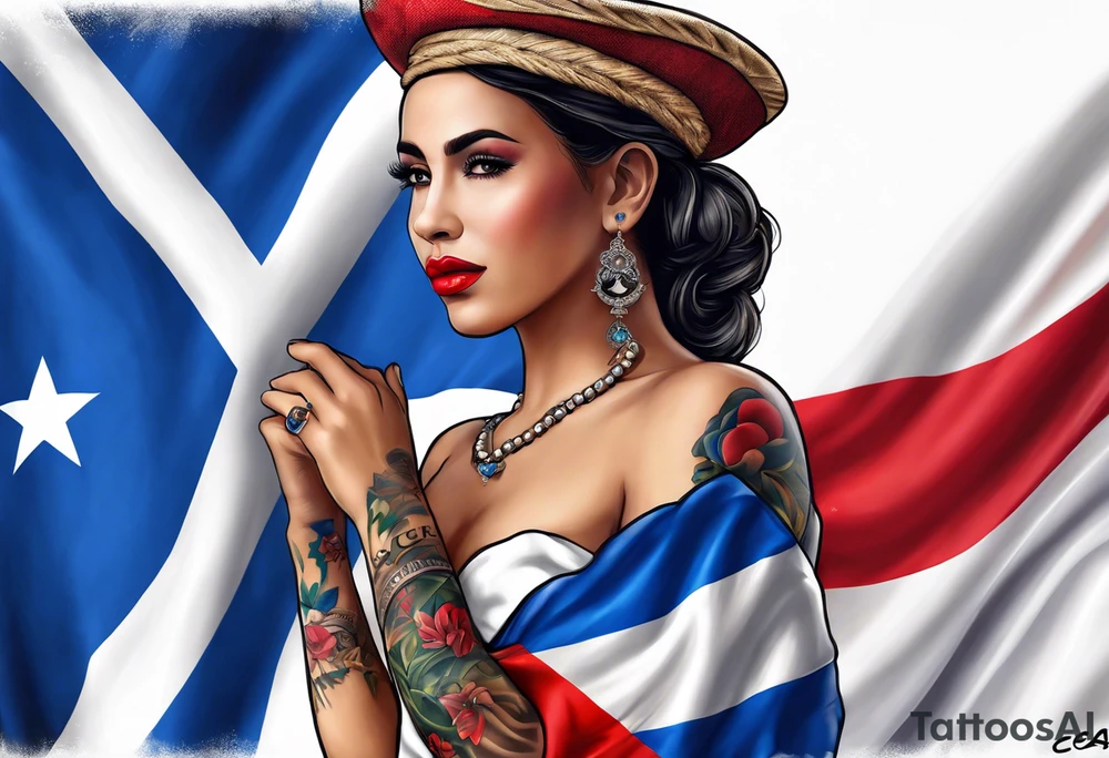 Make a tattoo a cuban flag that demonstrates the love and pride of my origins with fidel cas tattoo idea