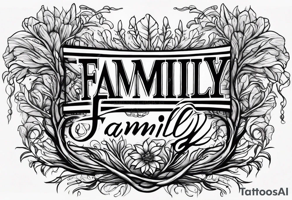 Text "family" formed by roots tattoo idea