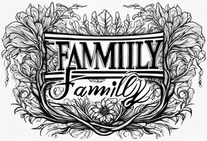 Text "family" formed by roots tattoo idea