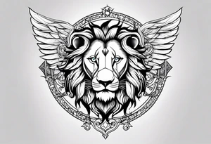 lion clock rose cross chain wing tattoo idea