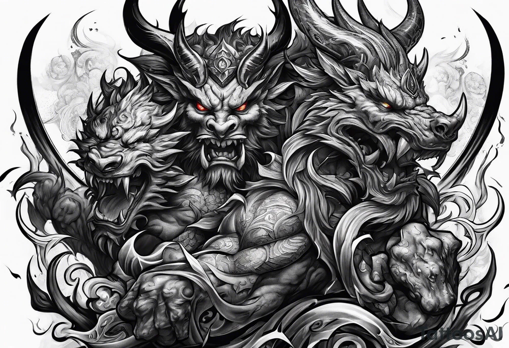 demons fighting tattoo idea