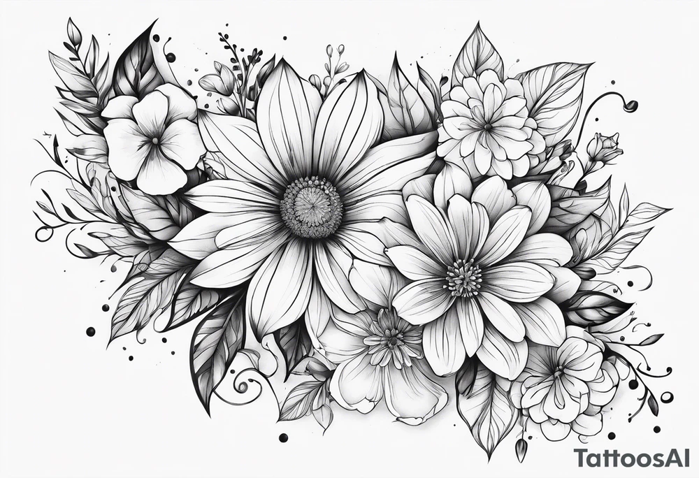 flower burst with flowers trailing down tattoo idea