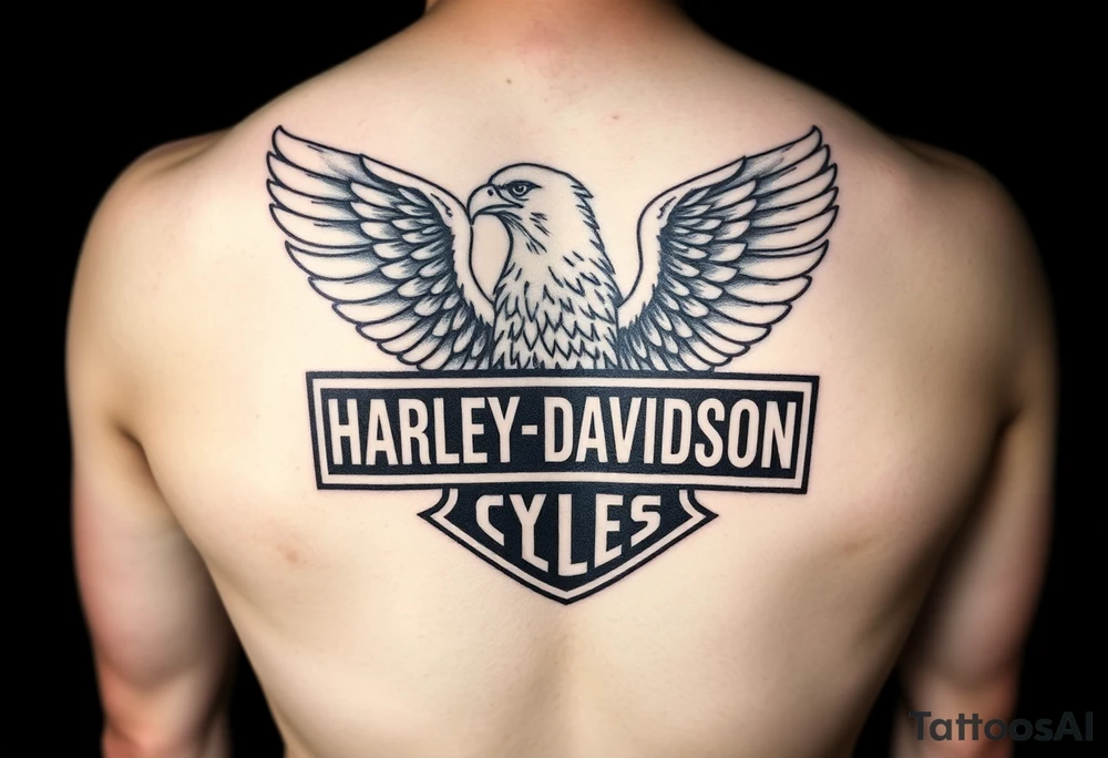 Harley Davidson logo with bald eagle American flag background tattoo idea