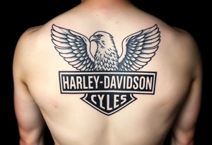 Harley Davidson logo with bald eagle American flag background tattoo idea
