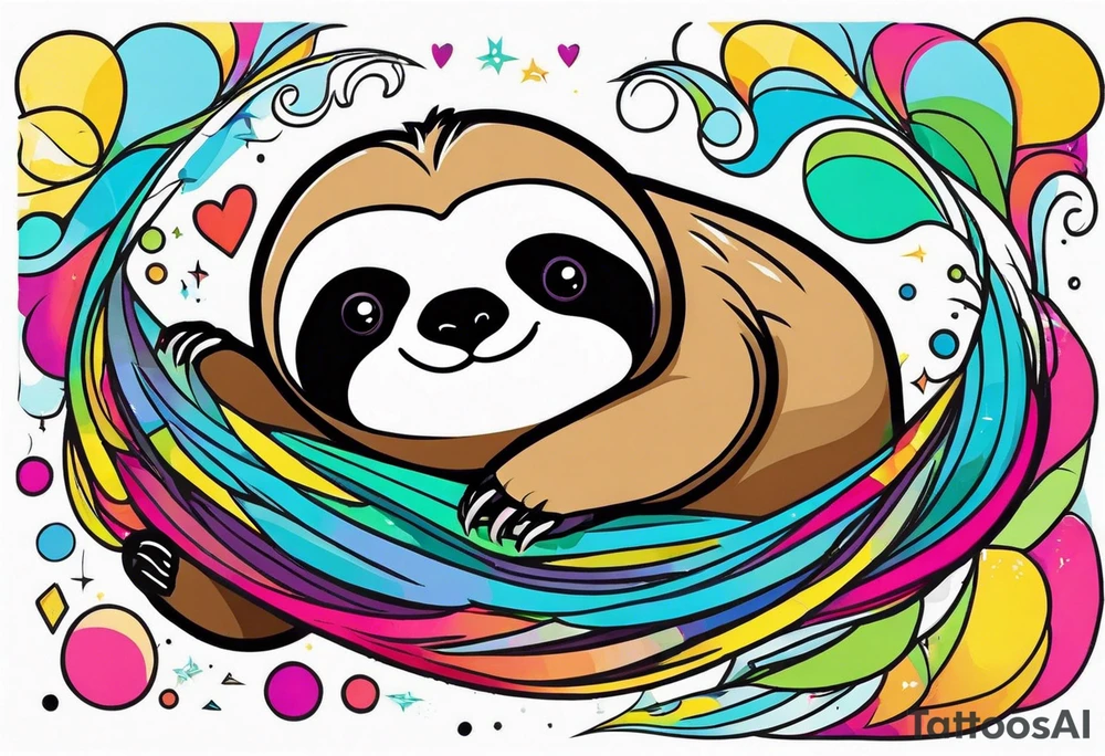 Abstract color hanging sloth tattoo idea