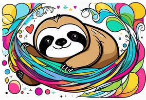 Abstract color hanging sloth tattoo idea