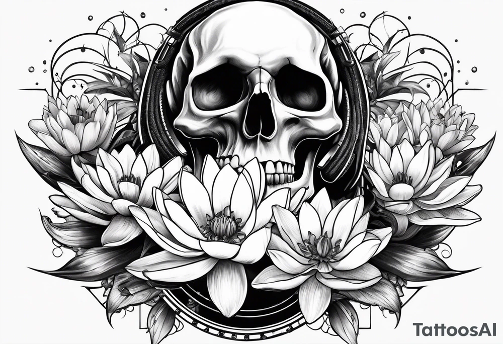 skull, water lily, daffodil, space and stars, roller coaster track tattoo idea