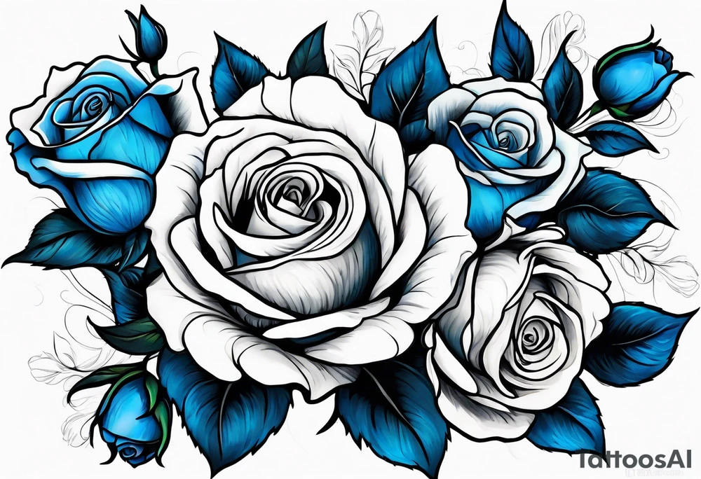 bouque of blue roses tattoo idea