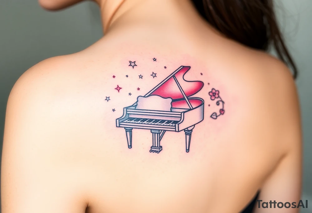 dreamy mysterious piano under the stars tattoo idea
